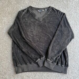 Vintage Action Sweater Mens Medium Gray Velvet V Neck Pullover Casual Loungewear